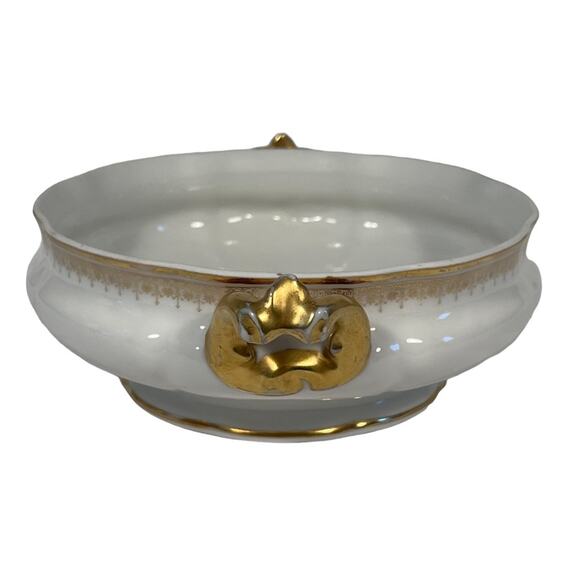 D & C Limoges France Antique Gold Leaf White Oval Ceramic Covered Dish NO LID - Picture 3 of 11